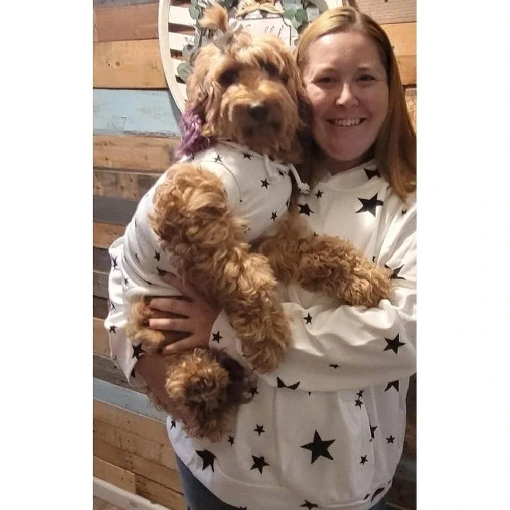 Dog White & Black Star Hoodie Shirt (Medium)